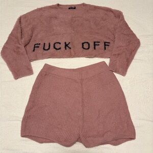 Pink Fuzzy Sweater and Shorts Set